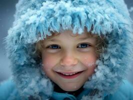 niño disfruta el invierno Nevado día en juguetón actitud ai generativo foto