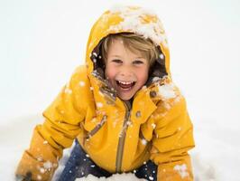 kid enjoys the winter snowy day in playful pose AI Generative photo