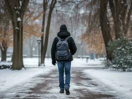 man enjoys a leisurely walk on a winter day AI Generative photo