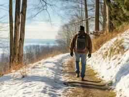 man enjoys a leisurely walk on a winter day AI Generative photo