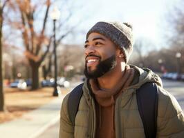 man enjoys a leisurely walk on a winter day AI Generative photo