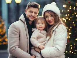 el familia disfruta celebrando Navidad víspera juntos ai generativo foto