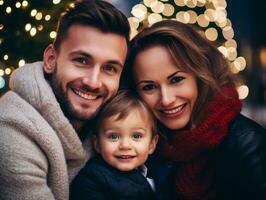 el familia disfruta celebrando Navidad víspera juntos ai generativo foto