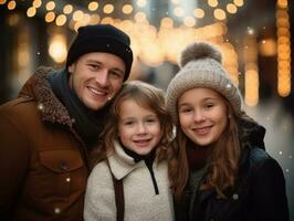 el familia disfruta celebrando Navidad víspera juntos ai generativo foto