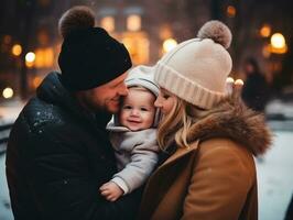 el familia disfruta celebrando Navidad víspera juntos ai generativo foto