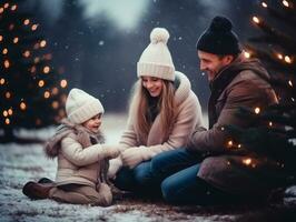 el familia disfruta celebrando Navidad víspera juntos ai generativo foto