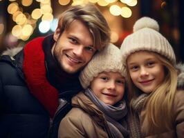 el familia disfruta celebrando Navidad víspera juntos ai generativo foto