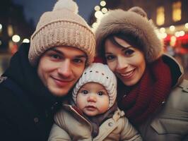 el familia disfruta celebrando Navidad víspera juntos ai generativo foto