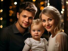 el familia disfruta celebrando Navidad víspera juntos ai generativo foto