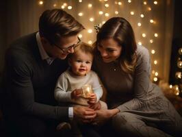 el familia disfruta celebrando Navidad víspera juntos ai generativo foto