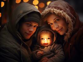 el familia disfruta celebrando Navidad víspera juntos ai generativo foto