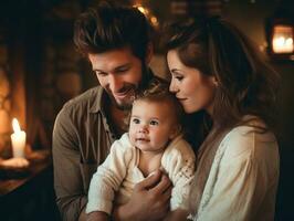 el familia disfruta celebrando Navidad víspera juntos ai generativo foto