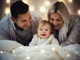 el familia disfruta celebrando Navidad víspera juntos ai generativo foto