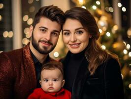 el familia disfruta celebrando Navidad víspera juntos ai generativo foto