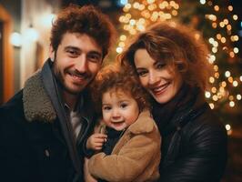 el familia disfruta celebrando Navidad víspera juntos ai generativo foto