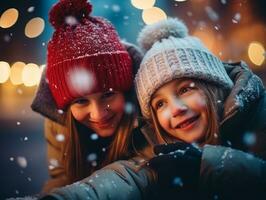 el familia disfruta celebrando Navidad víspera juntos ai generativo foto