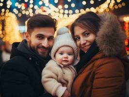 el familia disfruta celebrando Navidad víspera juntos ai generativo foto