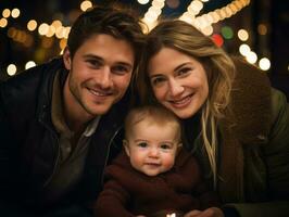 el familia disfruta celebrando Navidad víspera juntos ai generativo foto