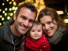 el familia disfruta celebrando Navidad víspera juntos ai generativo foto