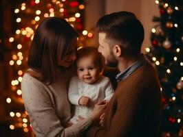 el familia disfruta celebrando Navidad víspera juntos ai generativo foto