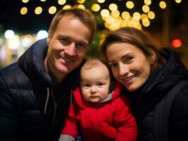 el familia disfruta celebrando Navidad víspera juntos ai generativo foto