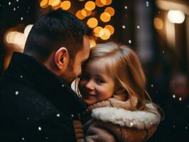 el familia disfruta celebrando Navidad víspera juntos ai generativo foto