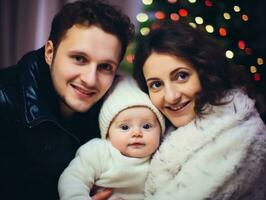 el familia disfruta celebrando Navidad víspera juntos ai generativo foto