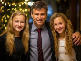 el familia disfruta celebrando Navidad víspera juntos ai generativo foto