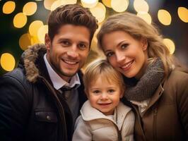 el familia disfruta celebrando Navidad víspera juntos ai generativo foto