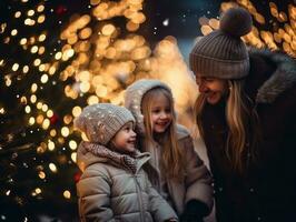 el familia disfruta celebrando Navidad víspera juntos ai generativo foto