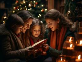 el familia disfruta celebrando Navidad víspera juntos ai generativo foto