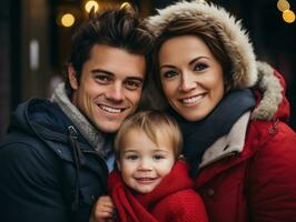 el familia disfruta celebrando Navidad víspera juntos ai generativo foto