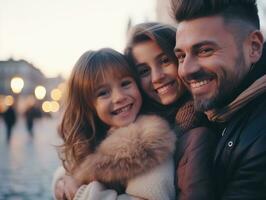 el familia disfruta celebrando Navidad víspera juntos ai generativo foto