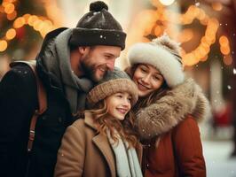 el familia disfruta celebrando Navidad víspera juntos ai generativo foto