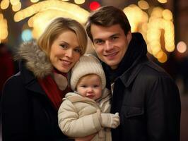 el familia disfruta celebrando Navidad víspera juntos ai generativo foto