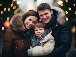 el familia disfruta celebrando Navidad víspera juntos ai generativo foto