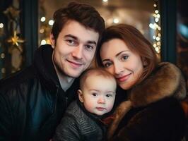 el familia disfruta celebrando Navidad víspera juntos ai generativo foto