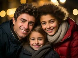 el familia disfruta celebrando Navidad víspera juntos ai generativo foto