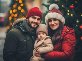 el familia disfruta celebrando Navidad víspera juntos ai generativo foto