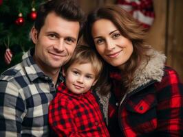 el familia disfruta celebrando Navidad víspera juntos ai generativo foto