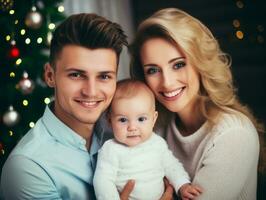 el familia disfruta celebrando Navidad víspera juntos ai generativo foto