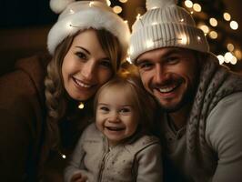 el familia disfruta celebrando Navidad víspera juntos ai generativo foto