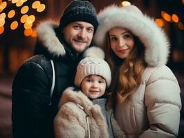 el familia disfruta celebrando Navidad víspera juntos ai generativo foto