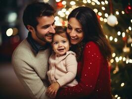 el familia disfruta celebrando Navidad víspera juntos ai generativo foto