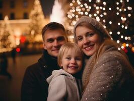 el familia disfruta celebrando Navidad víspera juntos ai generativo foto