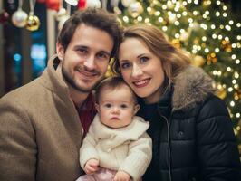 el familia disfruta celebrando Navidad víspera juntos ai generativo foto