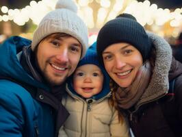 el familia disfruta celebrando Navidad víspera juntos ai generativo foto