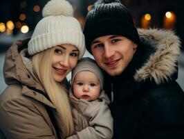 el familia disfruta celebrando Navidad víspera juntos ai generativo foto