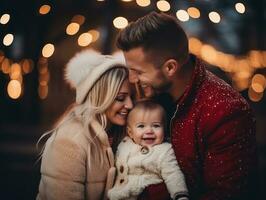 el familia disfruta celebrando Navidad víspera juntos ai generativo foto