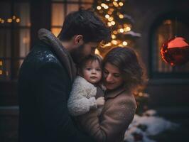 el familia disfruta celebrando Navidad víspera juntos ai generativo foto